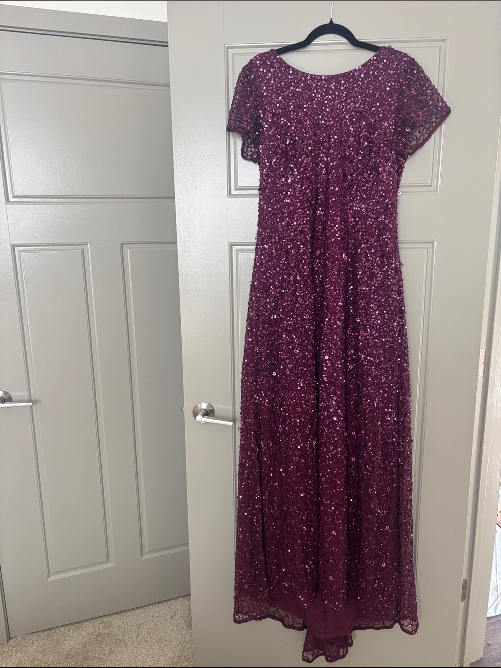 Sequined Plum Evening Gown - Women's Formal Dress